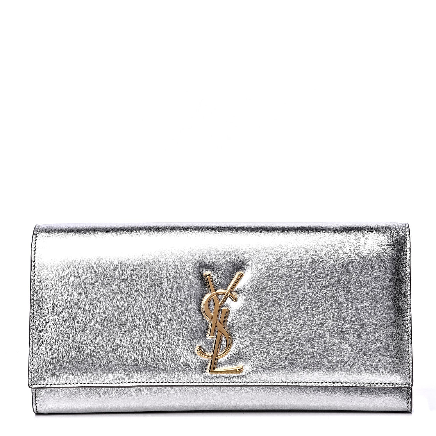 Saint Laurent Metallic Calfskin Classic Monogram Cassandre Clutch Argento 1 of 11