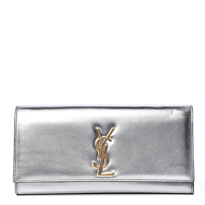 Saint Laurent Metallic Calfskin Classic Monogram Cassandre Clutch Argento 1 of 11