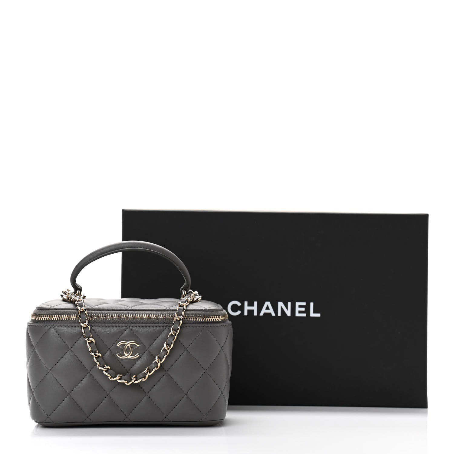 Chanel Lambskin Quilted Small Top Handle Vanity Case With Chain Dark Grey 12 of 12