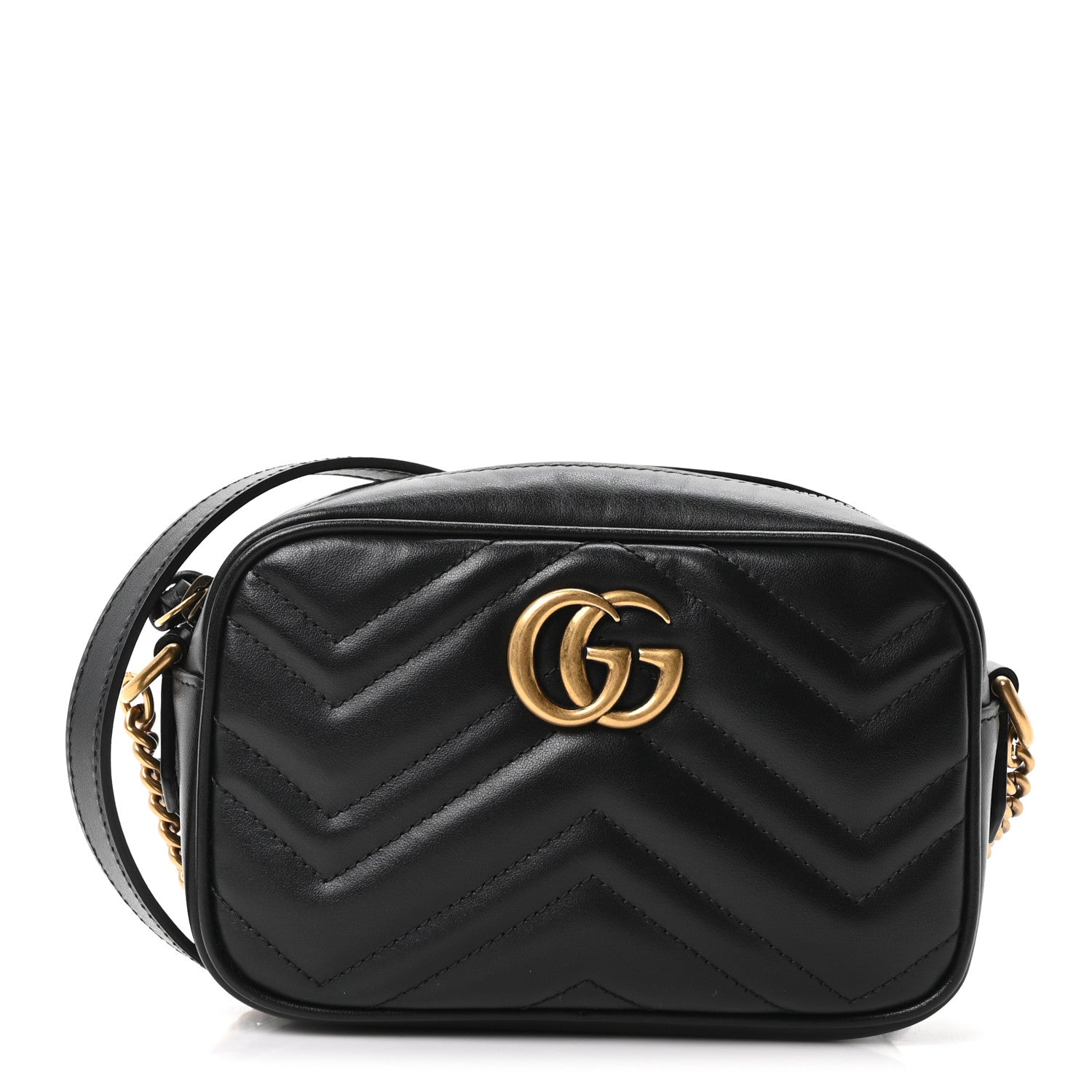 Gucci Calfskin Matelasse Mini GG Marmont Chain Shoulder Bag Black 1 of 11