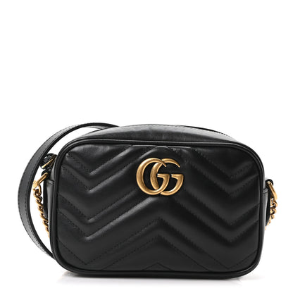 Gucci Calfskin Matelasse Mini GG Marmont Chain Shoulder Bag Black 1 of 11