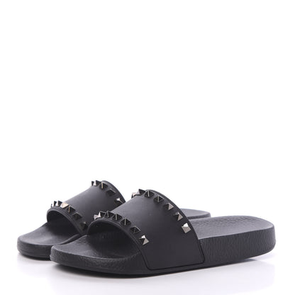 Valentino Garavani Rubber Rockstud Slide Sandals 36 Black 3 of 7