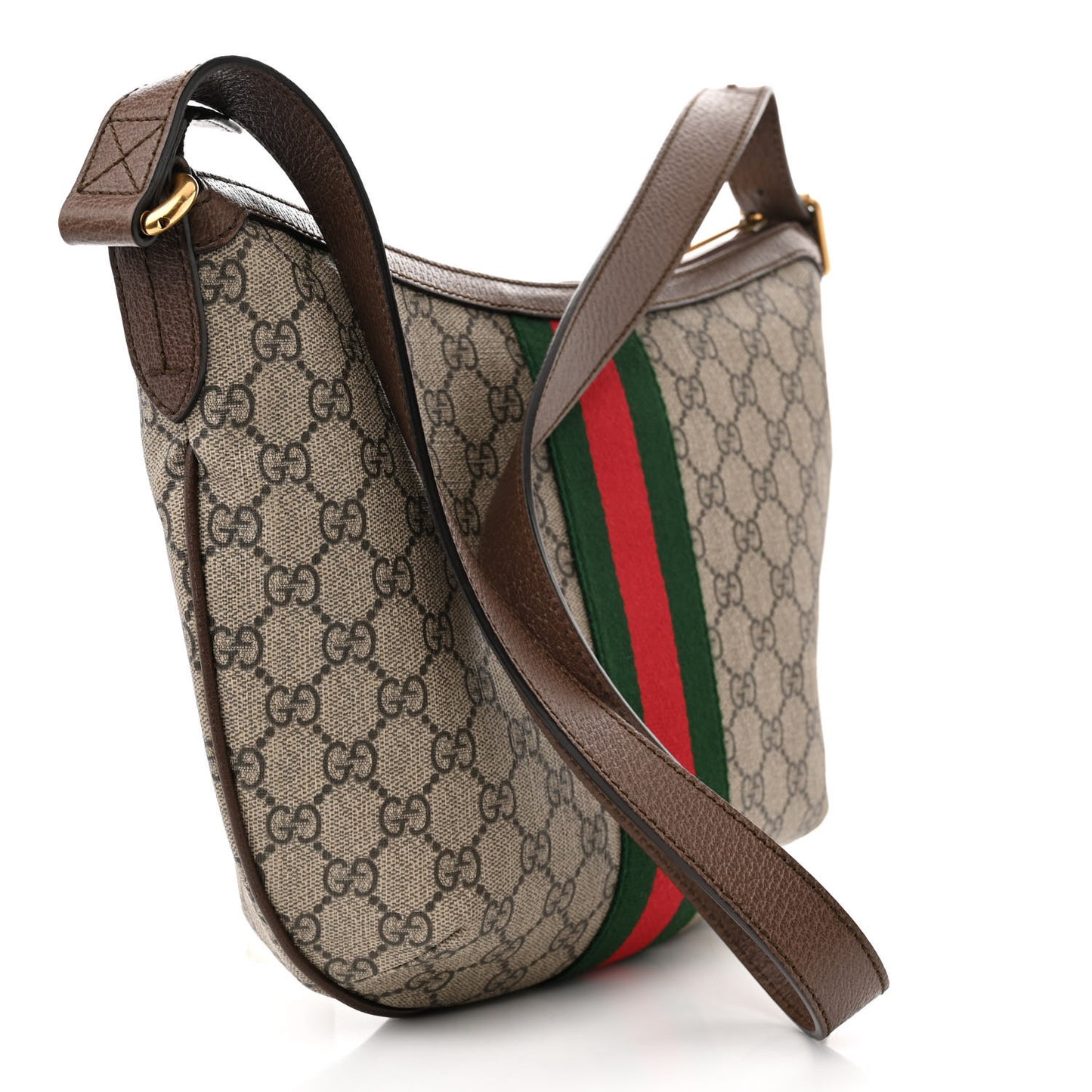 GG Supreme Monogram Web Small Ophidia Half Moon Hobo Brown