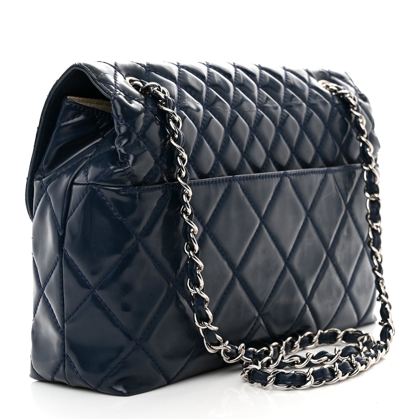 Vinyl Quilted In the Business Flap Bag Navy Blue