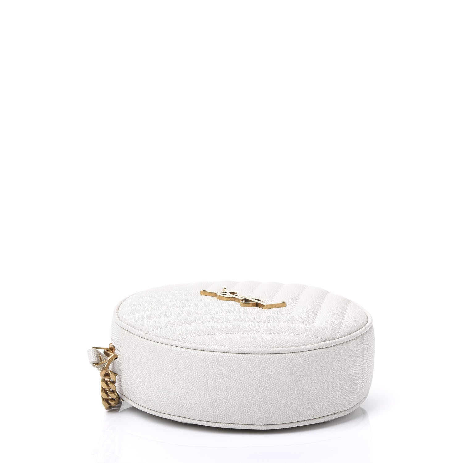 Saint Laurent Grain De Poudre Matelasse Chevron Quilted Round Vinyle Camera Bag White 3 of 9