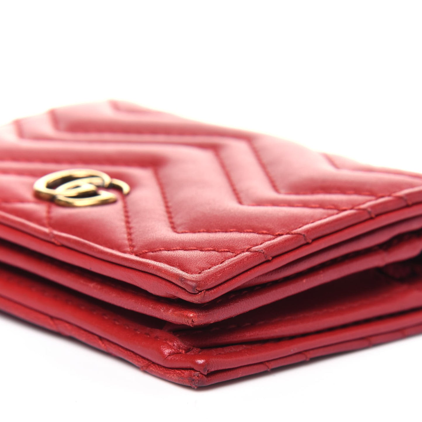 Calfskin Matelasse GG Marmont Card Case Wallet Hibiscus Red