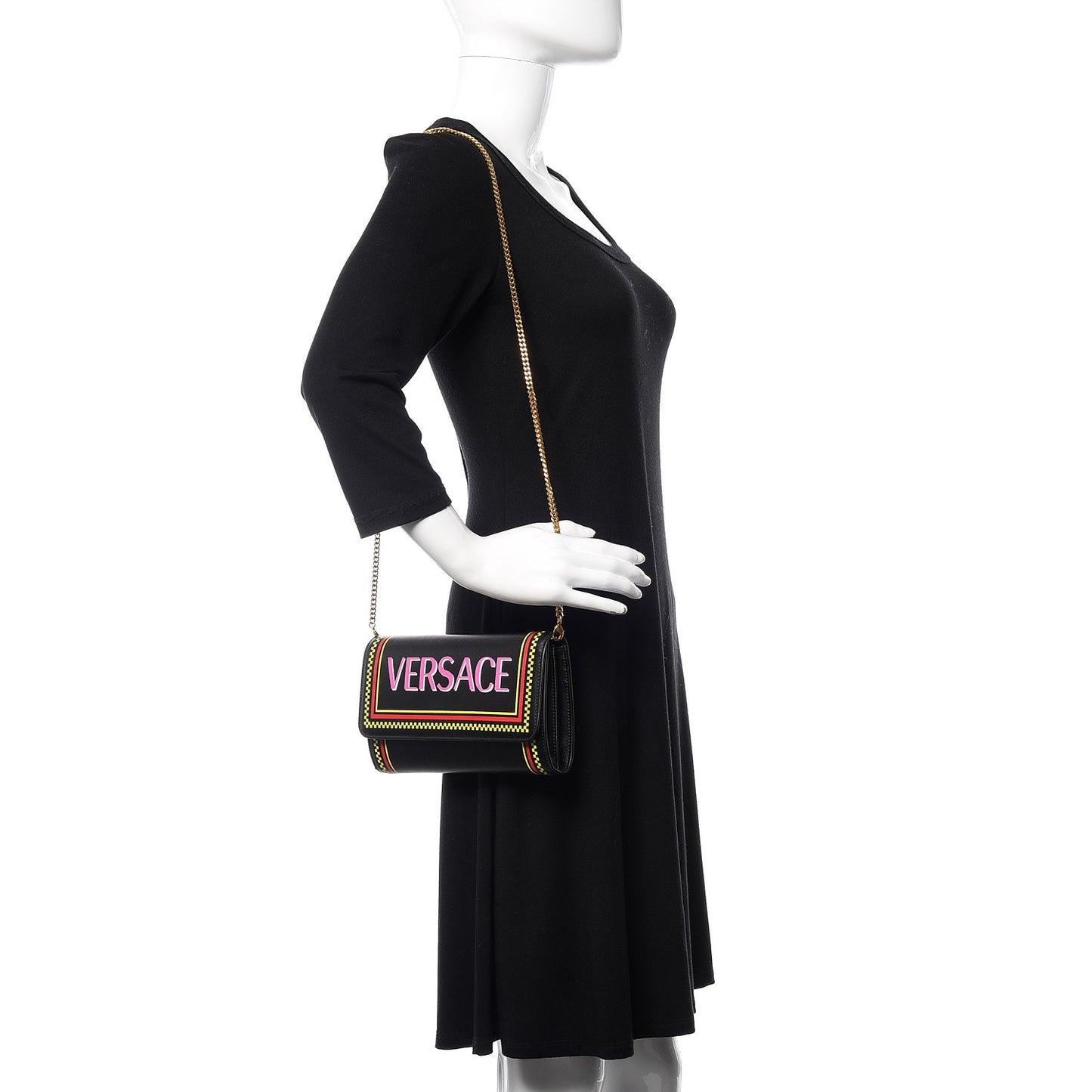 Calfskin 90's Vintage Logo Chain Evening Bag Black