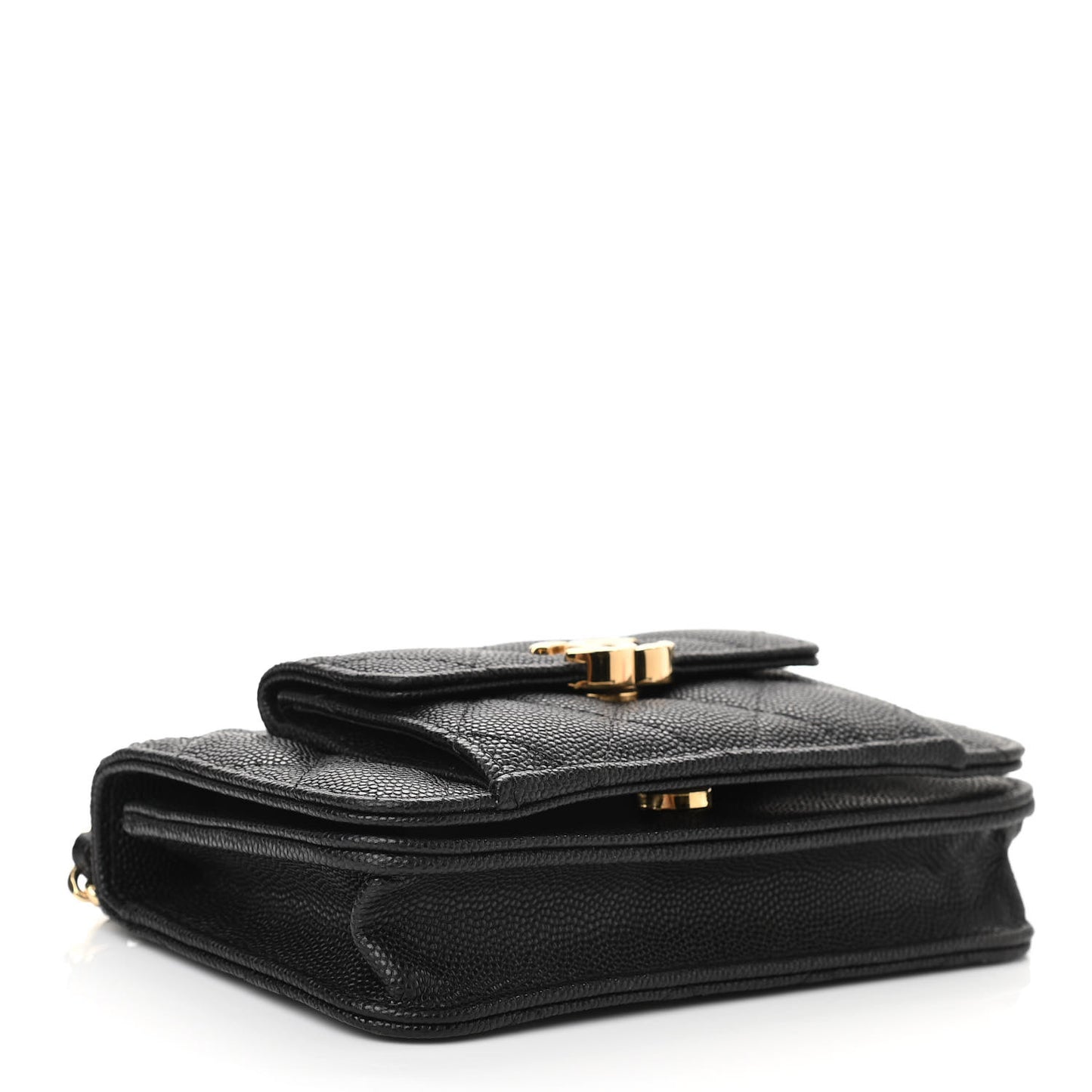 Caviar Quilted Pocket Twins Clutch With Chain Black