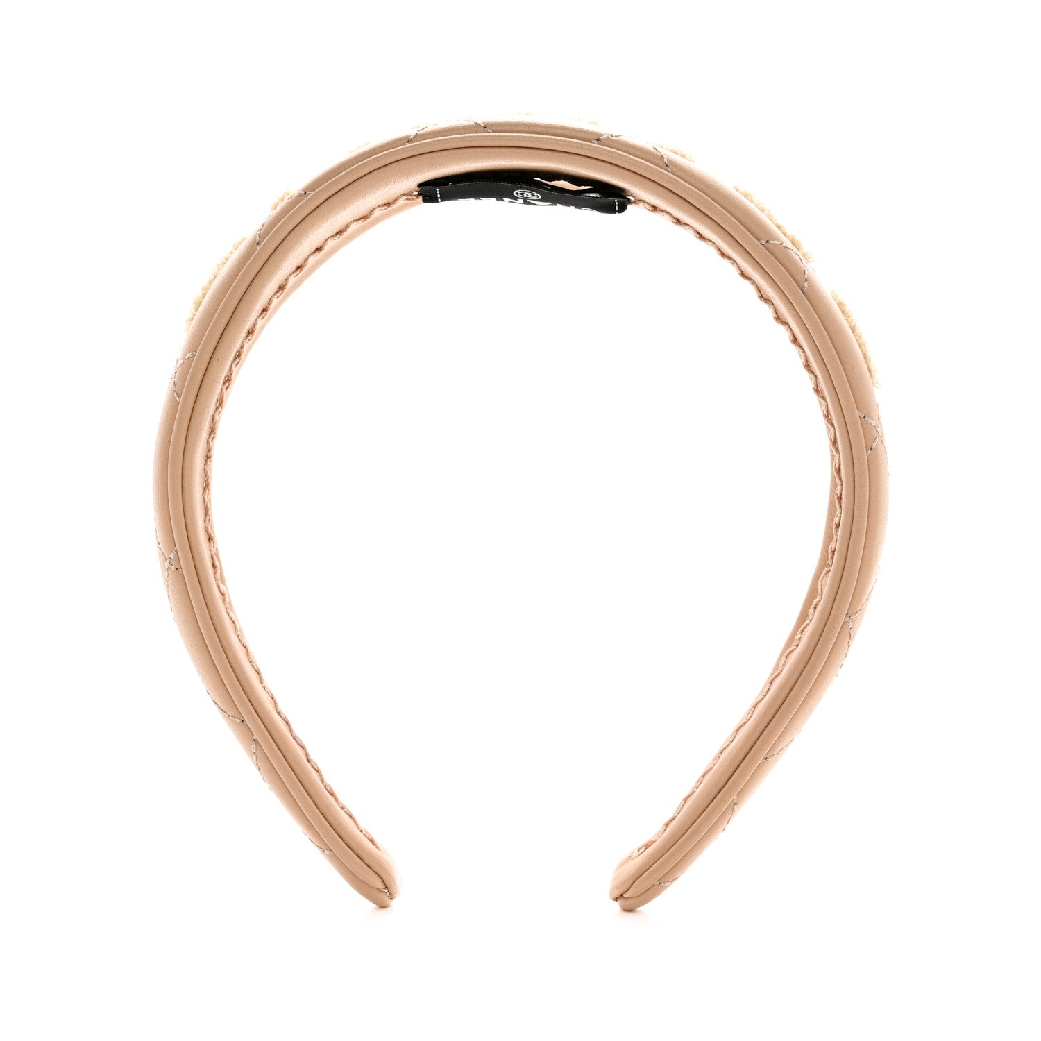 Chanel Lambskin Shearling Quilted Logo Headband Beige 3 of 5