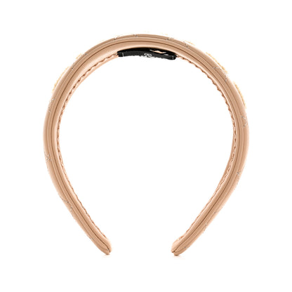 Chanel Lambskin Shearling Quilted Logo Headband Beige 3 of 5