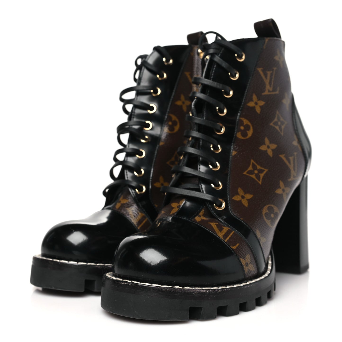 Patent Calfskin Monogram Star Trail Ankle Boots 41 Black