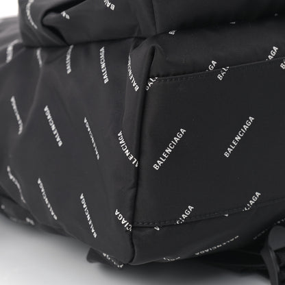 Balenciaga Twill Nylon Allover Logo Print Explorer Backpack Black White 7 of 8
