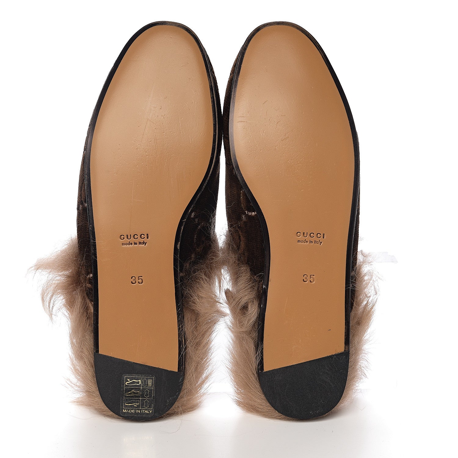 Gucci Velvet GG Monogram Fur Womens Princetown Slippers 35 Brown Black Natural 5 of 9