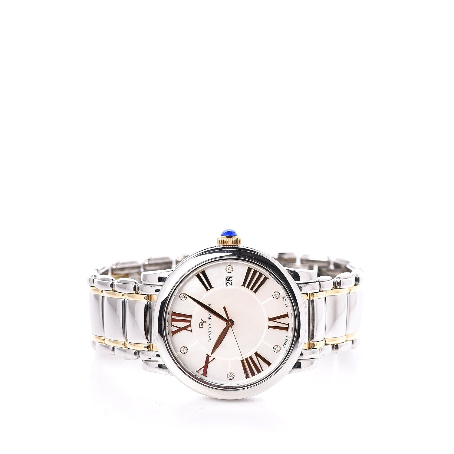 David Yurman Stainless Steel 18K Yellow Gold Diamond Mother of Pearl 30mm Classic Quartz Watch 3 of 7