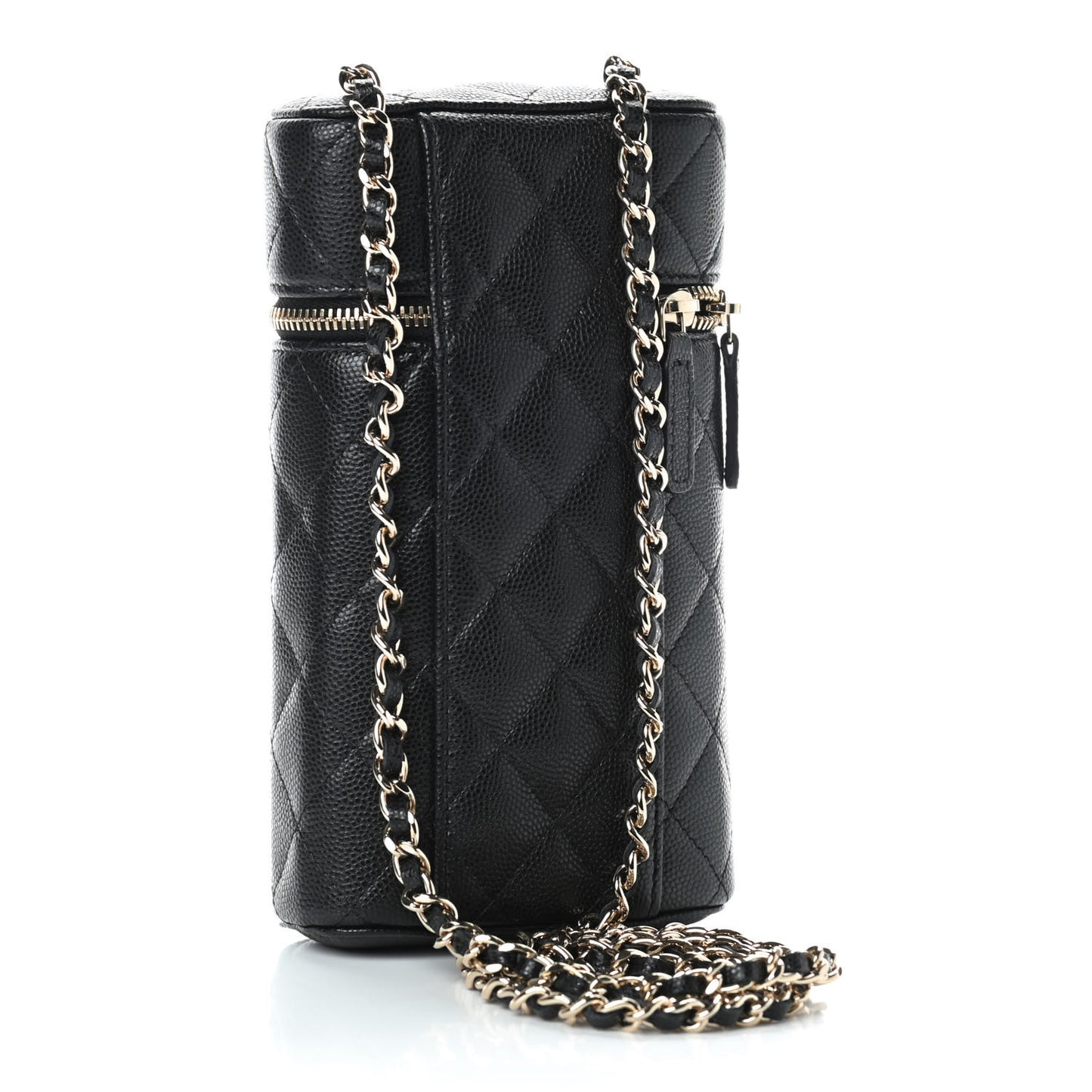 Caviar Quilted Phone Holder With Chain Black