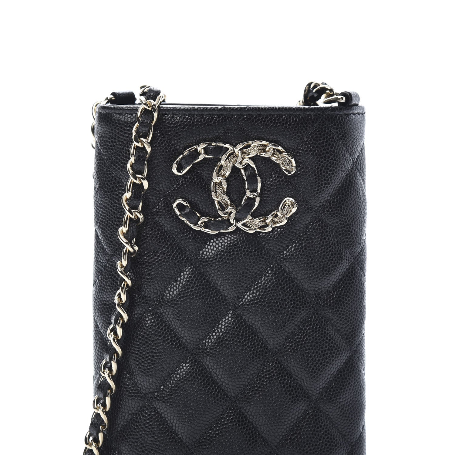 Chanel Caviar Quilted French New Wave Phone Holder With Chain Black 10 of 13