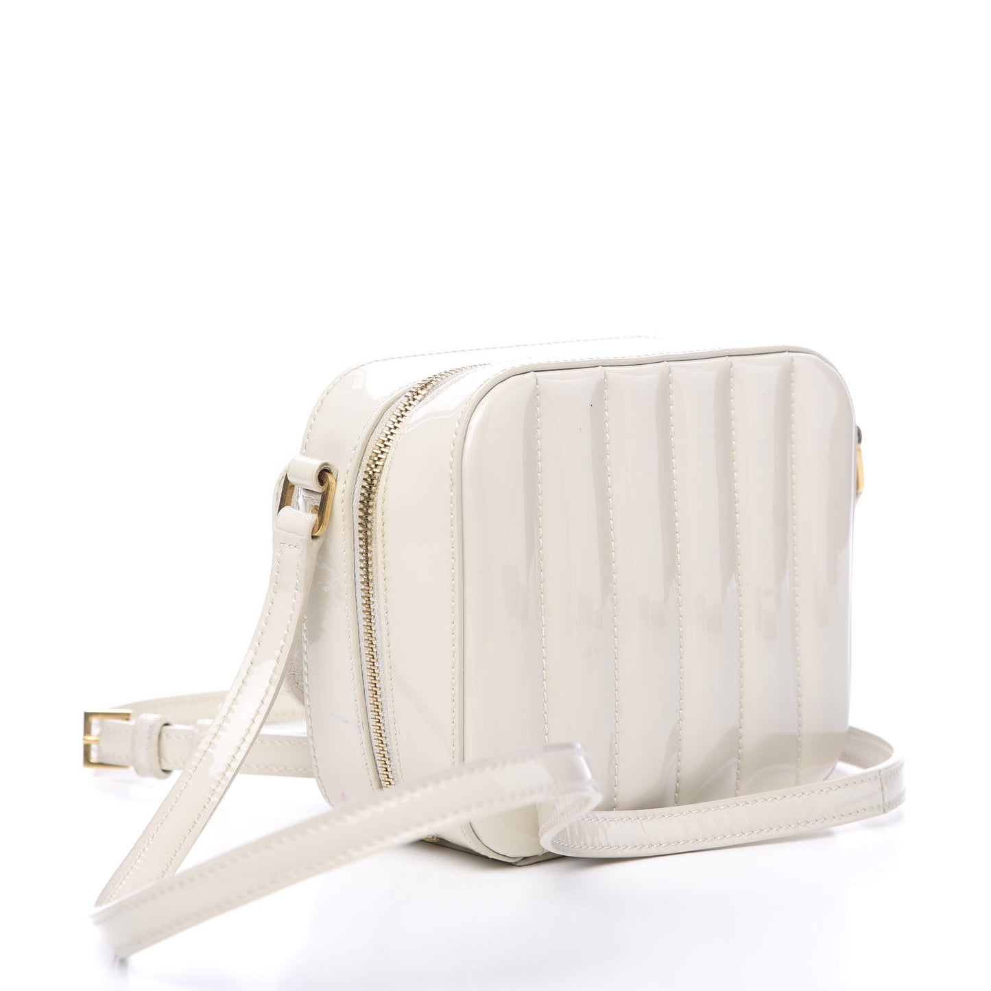 Patent Matelasse Monogram Toy Vicky Camera Bag Off White