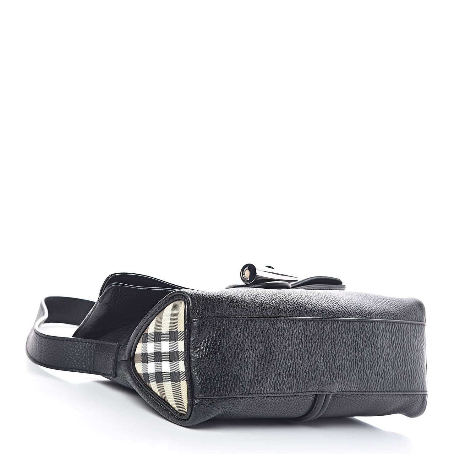 Grainy Calfskin House Check Horn Toggle Shoulder Bag Black