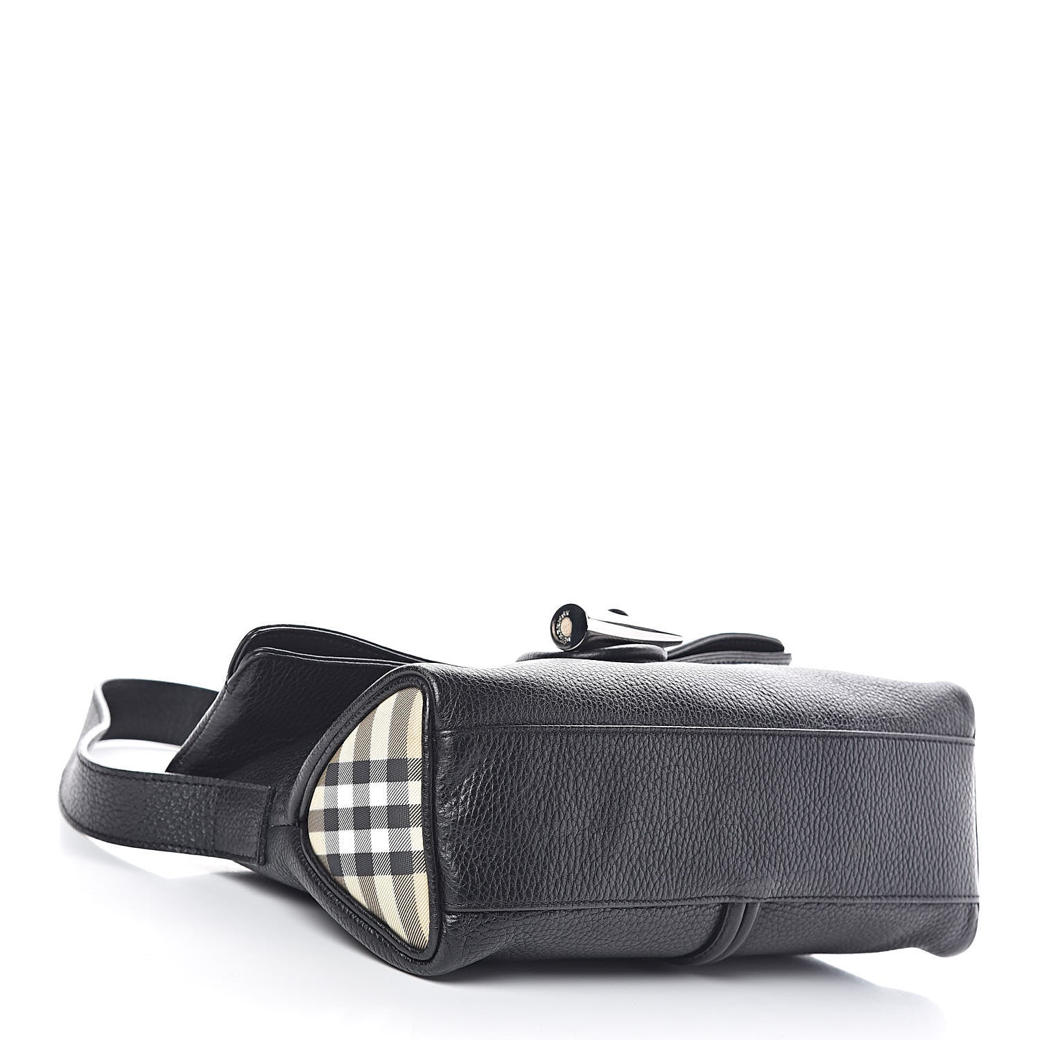 Burberry Grainy Calfskin House Check Horn Toggle Shoulder Bag Black 4 of 12