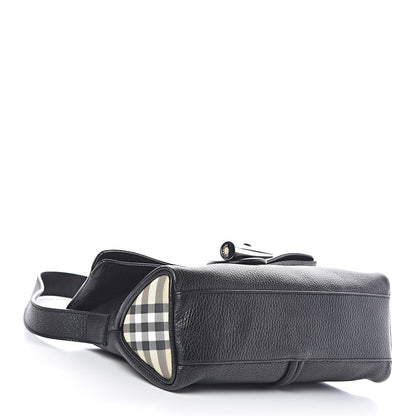Burberry Grainy Calfskin House Check Horn Toggle Shoulder Bag Black 4 of 12