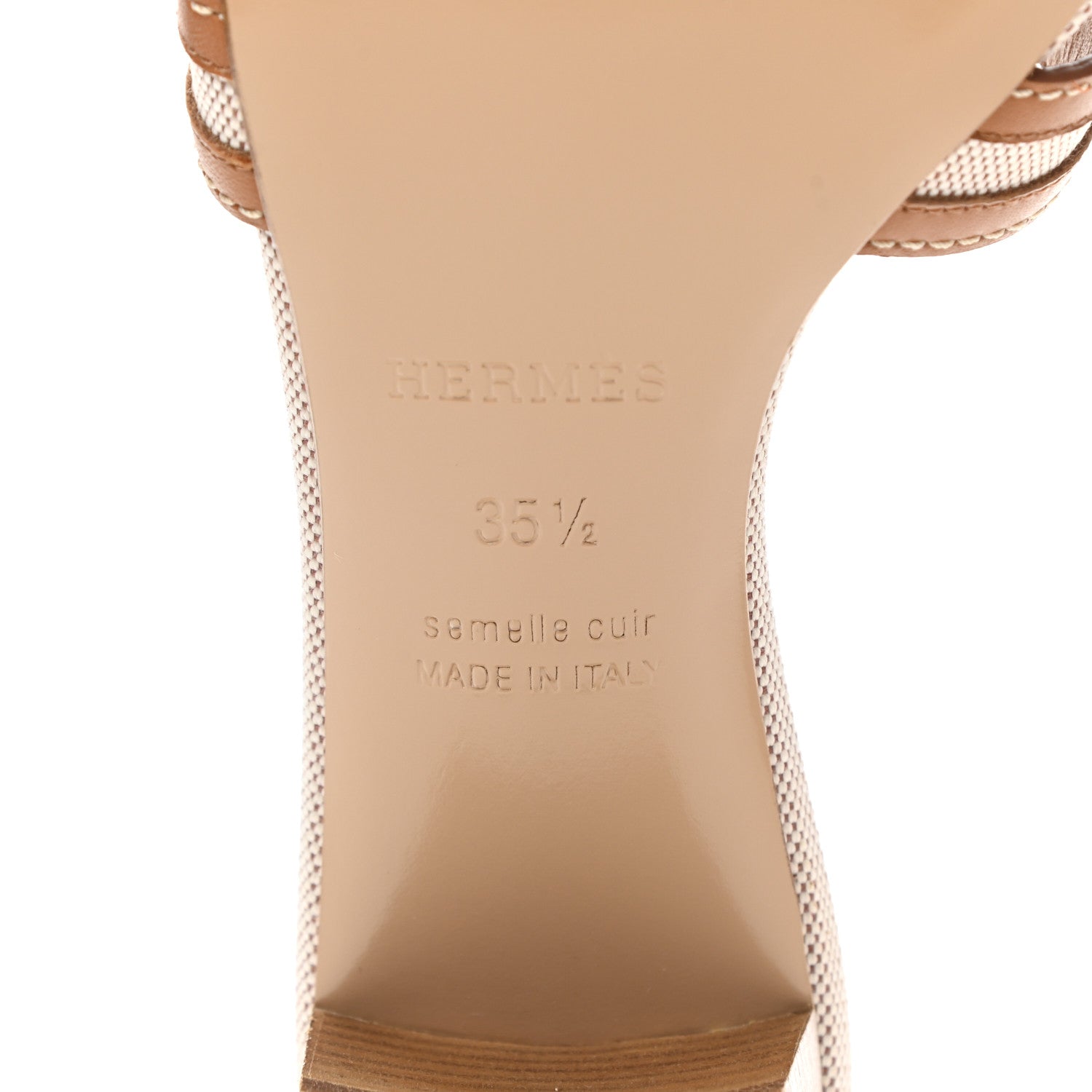 Hermes Calfskin Canvas Oasis Sandals 35.5 Noisette Beige Dore 6 of 9