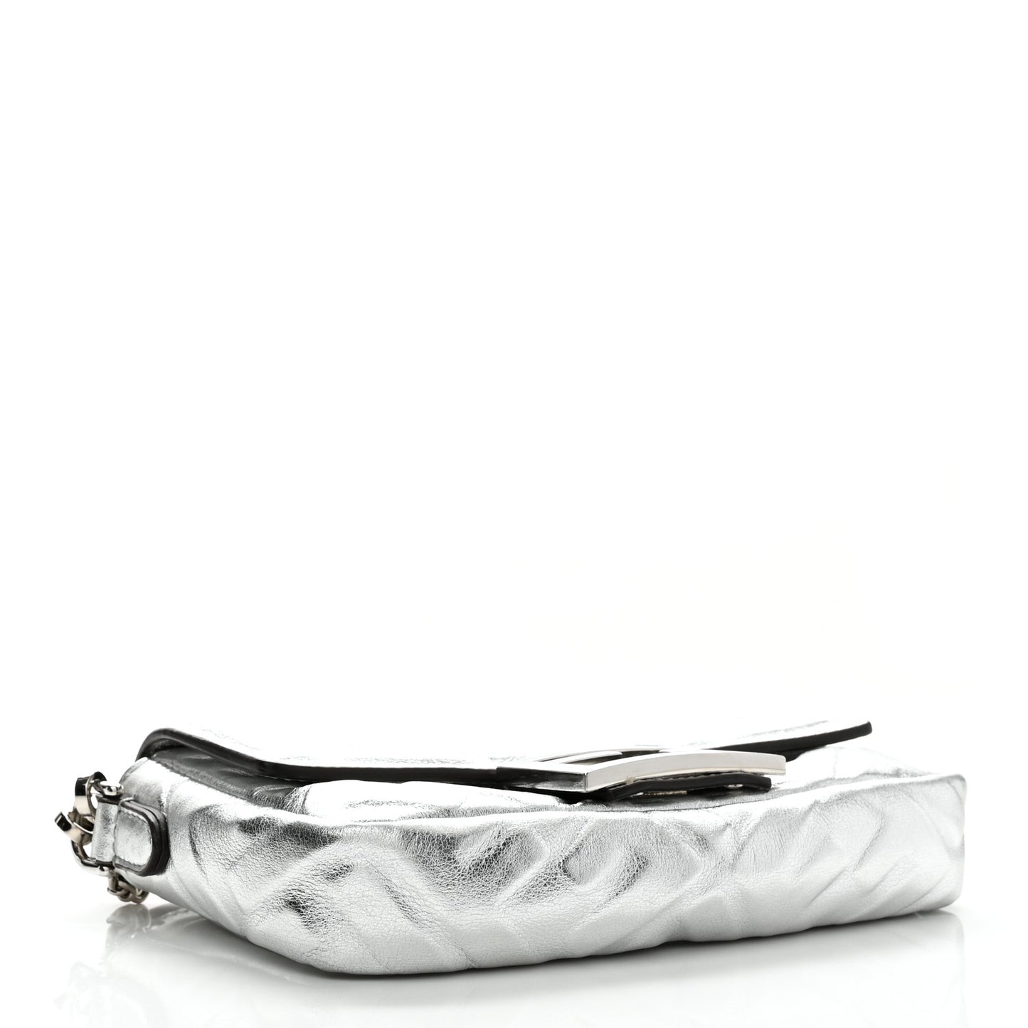Vitello Catalan Mirror FF 1974 Embossed Mini Baguette Argento