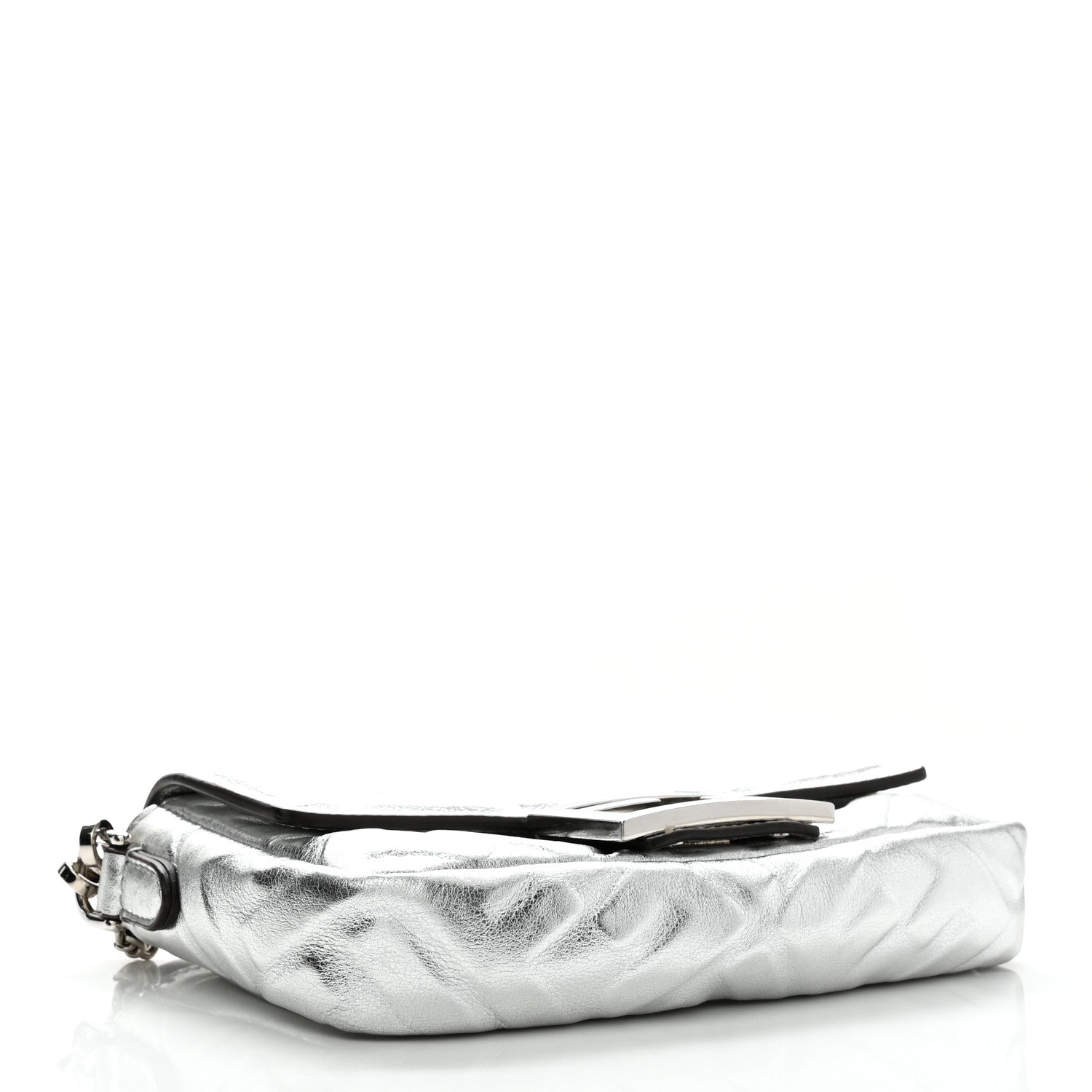 Fendi Vitello Catalan Mirror FF 1974 Embossed Mini Baguette Argento 4 of 10