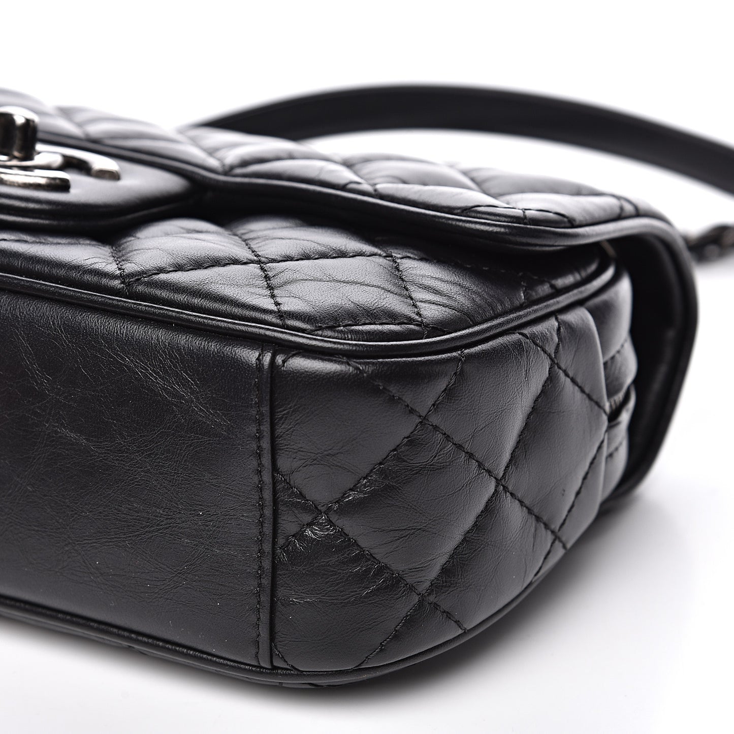 Aged Calfskin Quilted Small Easy Flap Black