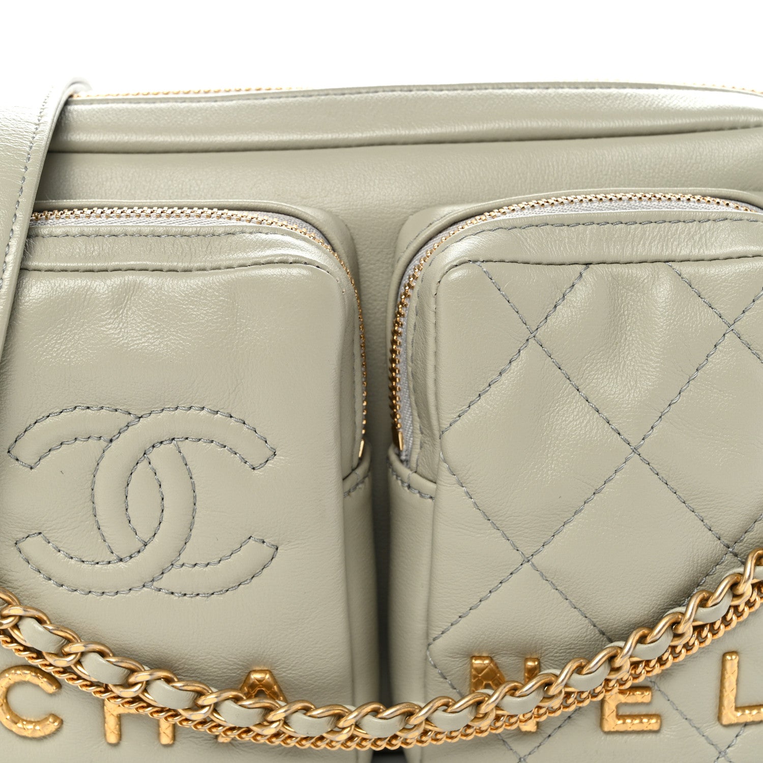 Chanel Calfskin Quilted Small Camera Case Grey 8 of 10