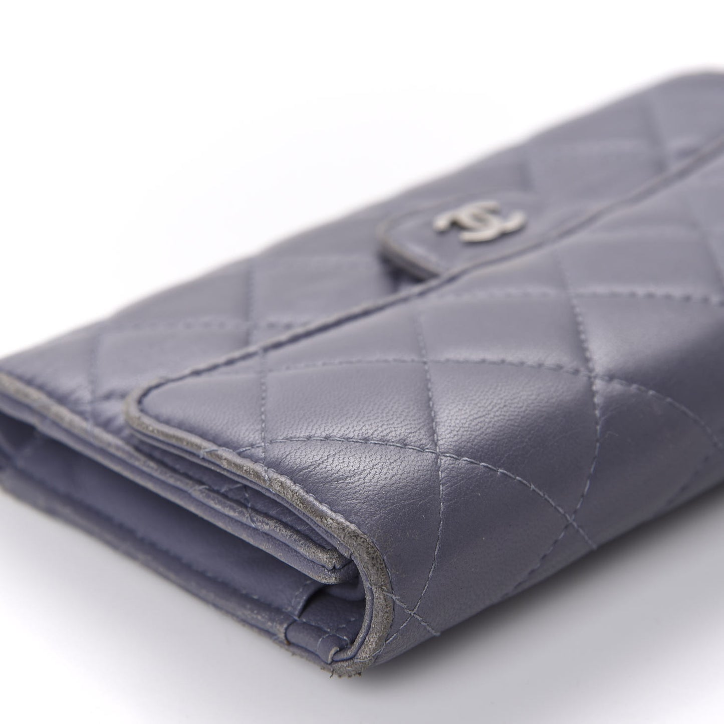 Lambskin Quilted Large Flap Wallet Purple