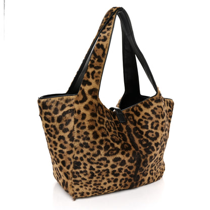 Saint Laurent Pony Hair Nappa Leopard Print Le 5 A 7 Bea Tote Earth Black 3 of 10