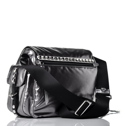 Prada Metallic Nylon Studded Messenger Bag Ferro Black 3 of 8