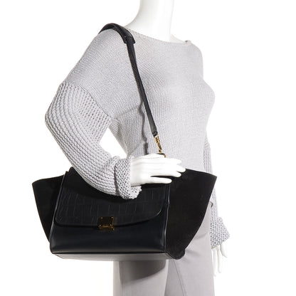 Celine Crocodile Embossed Medium Trapeze Black 2 of 8