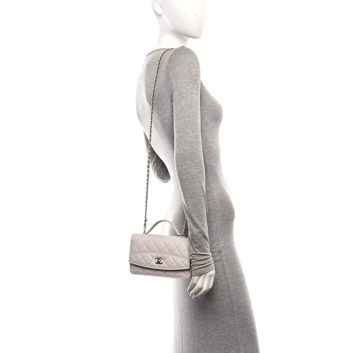 Chanel Caviar Quilted Trendy Handle Clutch With Chain Light Grey 2 of 11