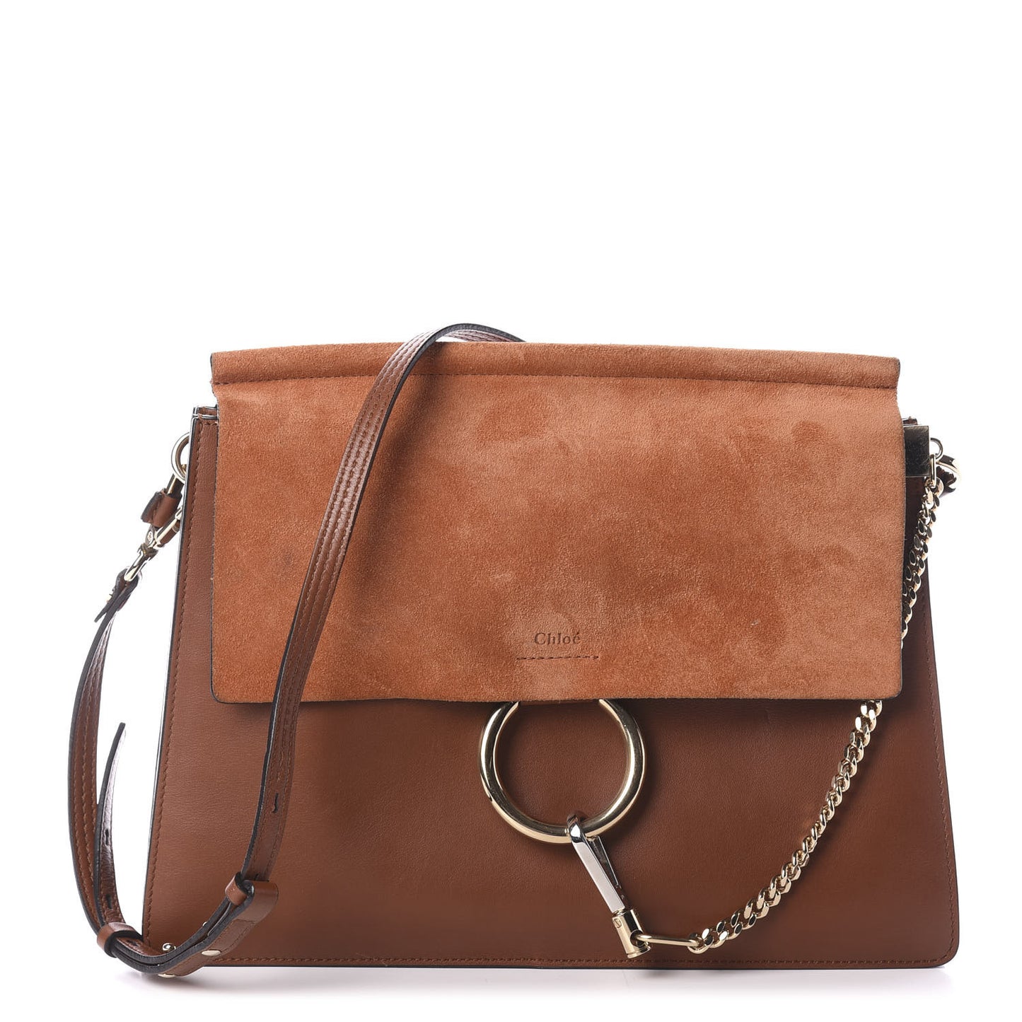 Suede Calfskin Medium Faye Shoulder Bag Tobacco