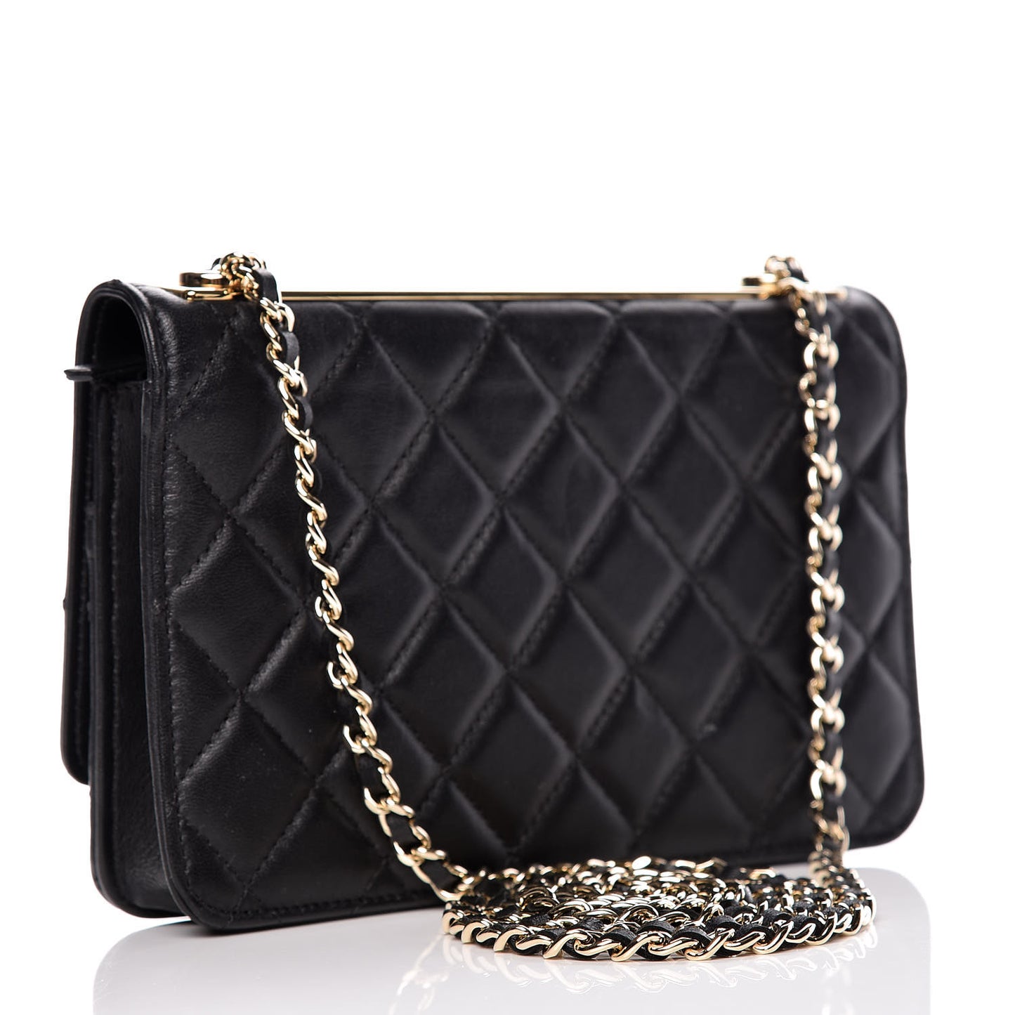 Lambskin Quilted Trendy CC Wallet On Chain WOC Black