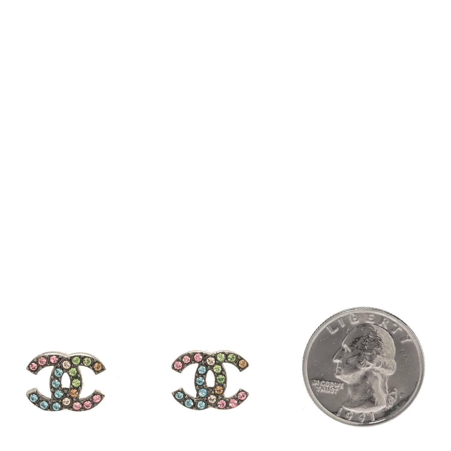 Chanel Ruthenium Crystal CC Earrings Multicolor 2 of 5