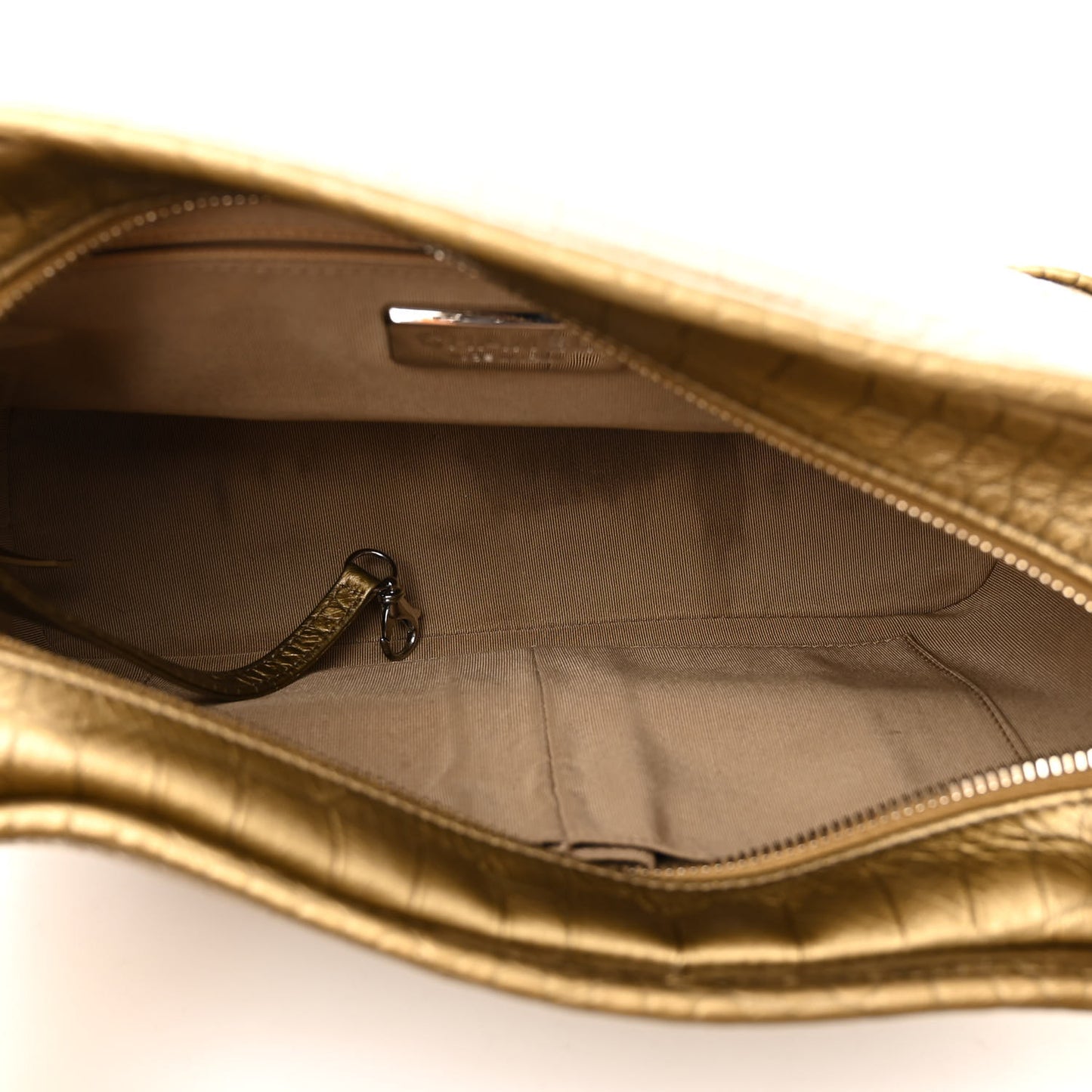 Metallic Calfskin Crocodile Embossed Medium Gabrielle Cocodile Hobo Gold