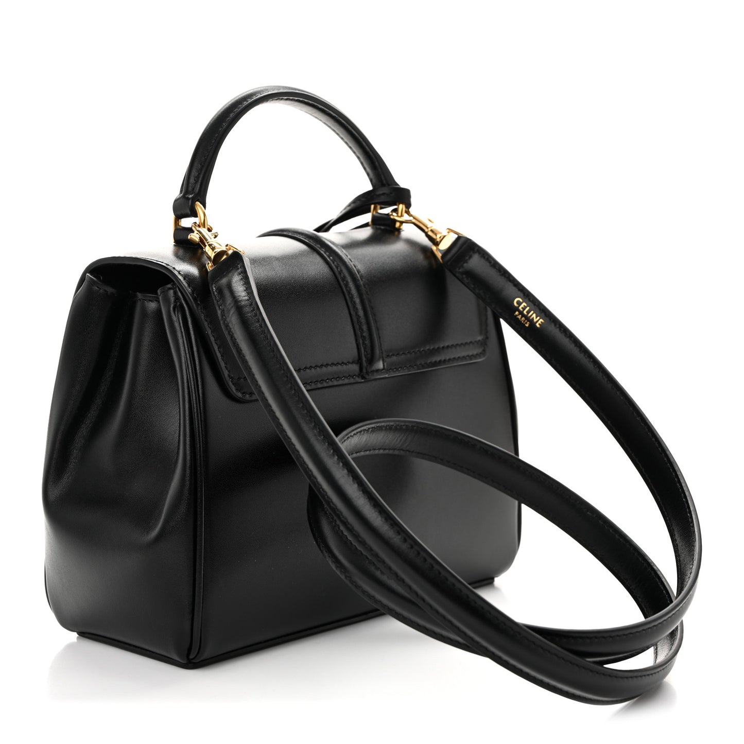 Satinated Calfskin Mini 16 Top Handle Bag Black