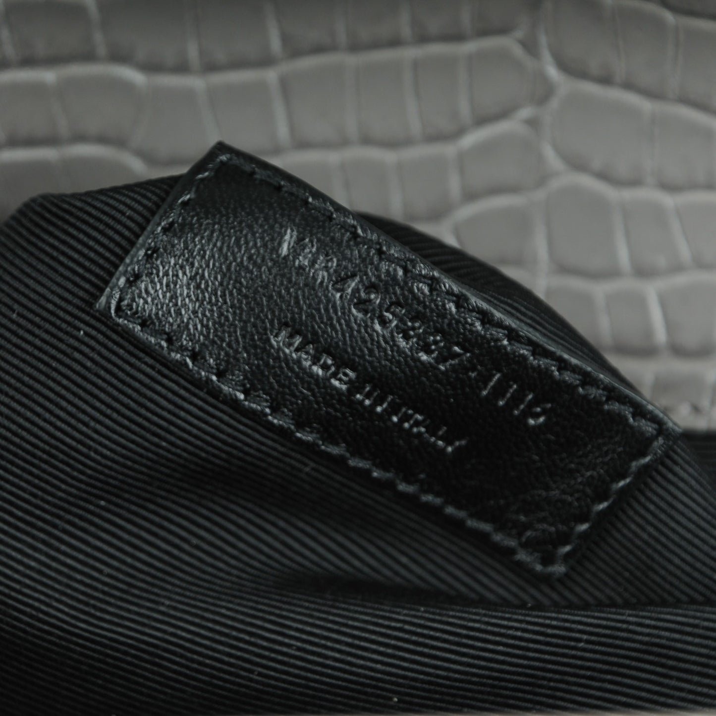 Calfskin Crocodile Embossed Monogram Large Satchel Fog