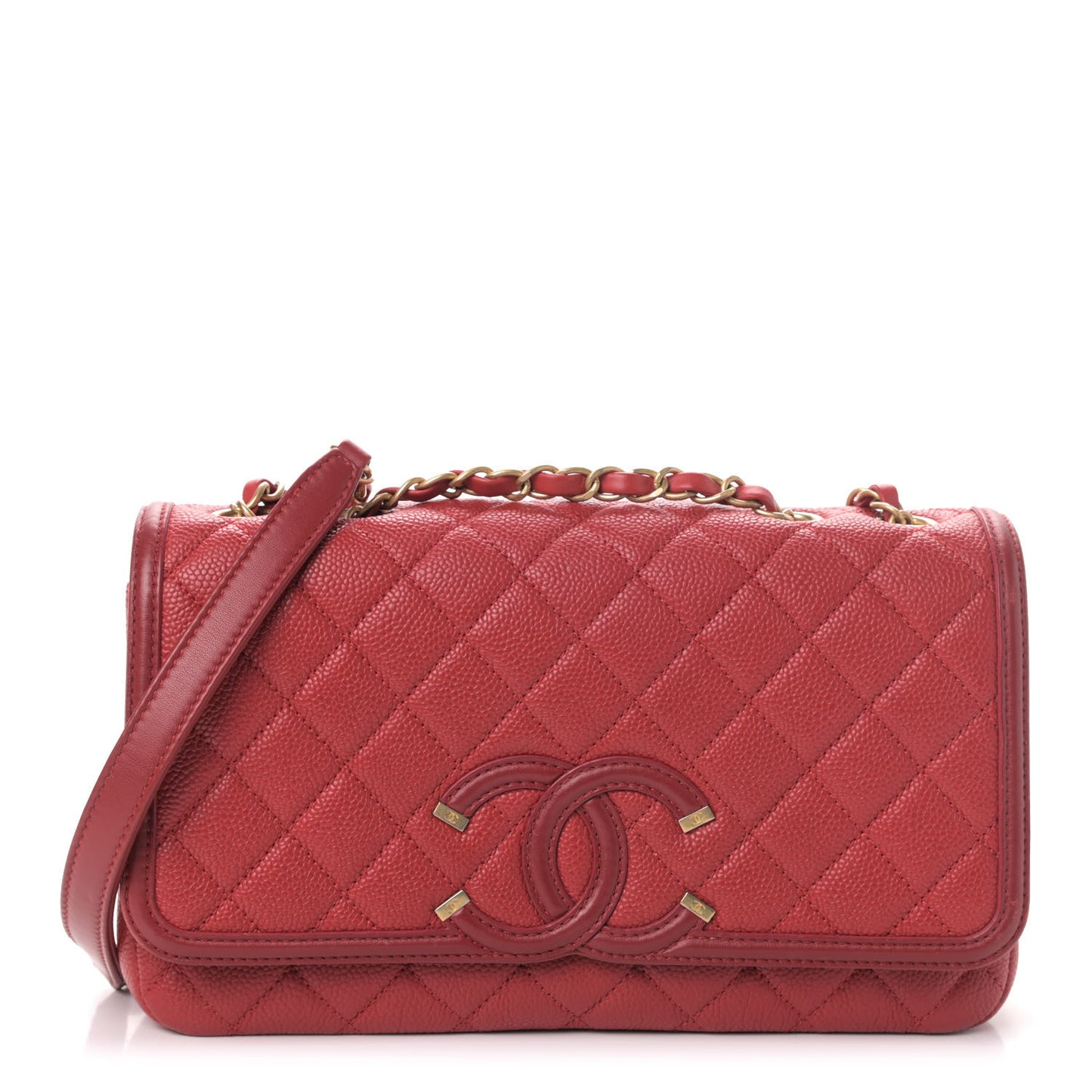 Caviar Quilted Medium CC Filigree Flap Red