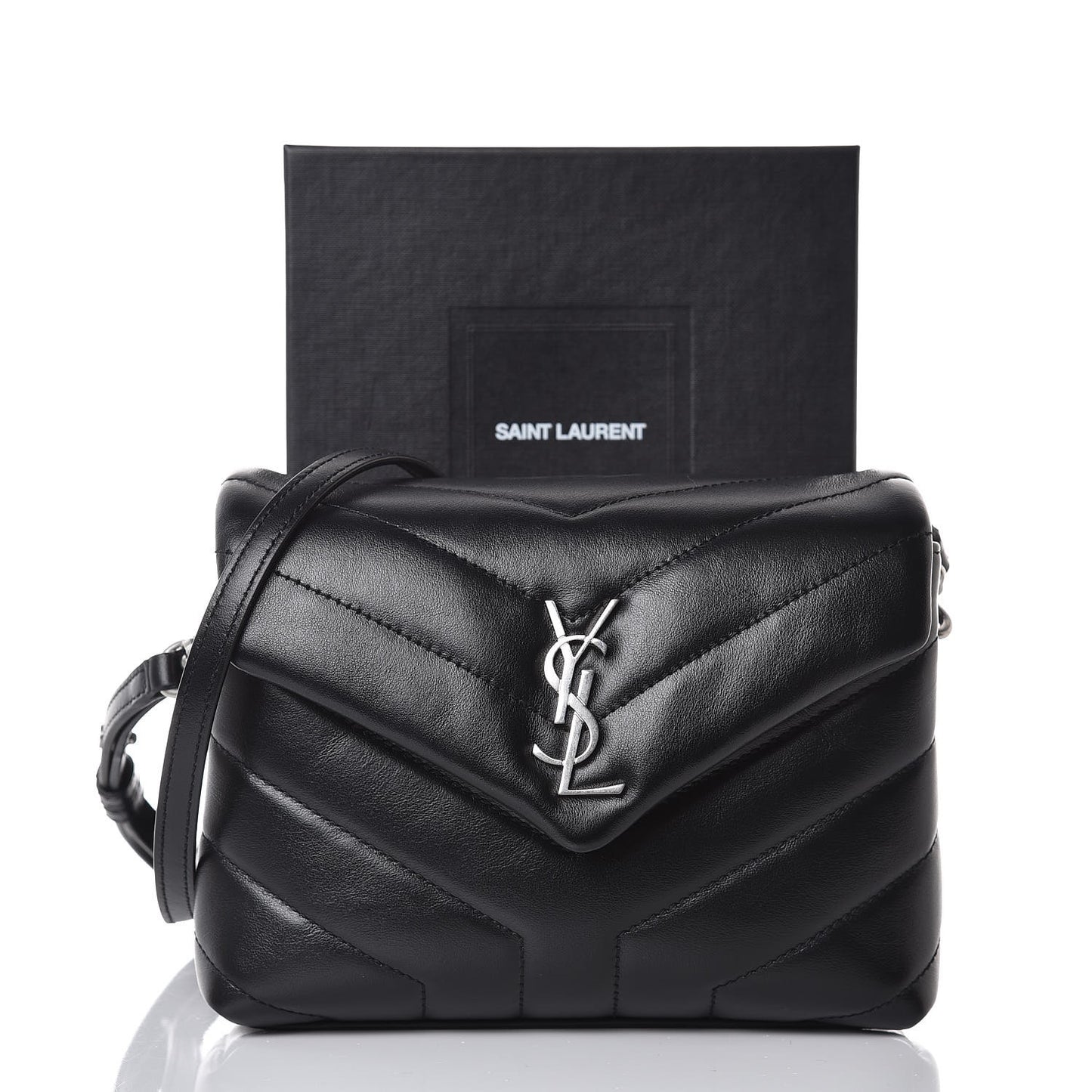 Calfskin Y Quilted Monogram Toy Loulou Crossbody Bag Black