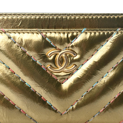 Chanel Metallic Calfskin Chevron Quilted Card Holder Gold 6 of 9