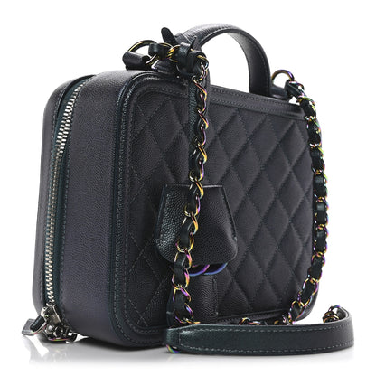 Chanel Iridescent Caviar Quilted Medium CC Filigree Vanity Case Dark Turquoise 3 of 10