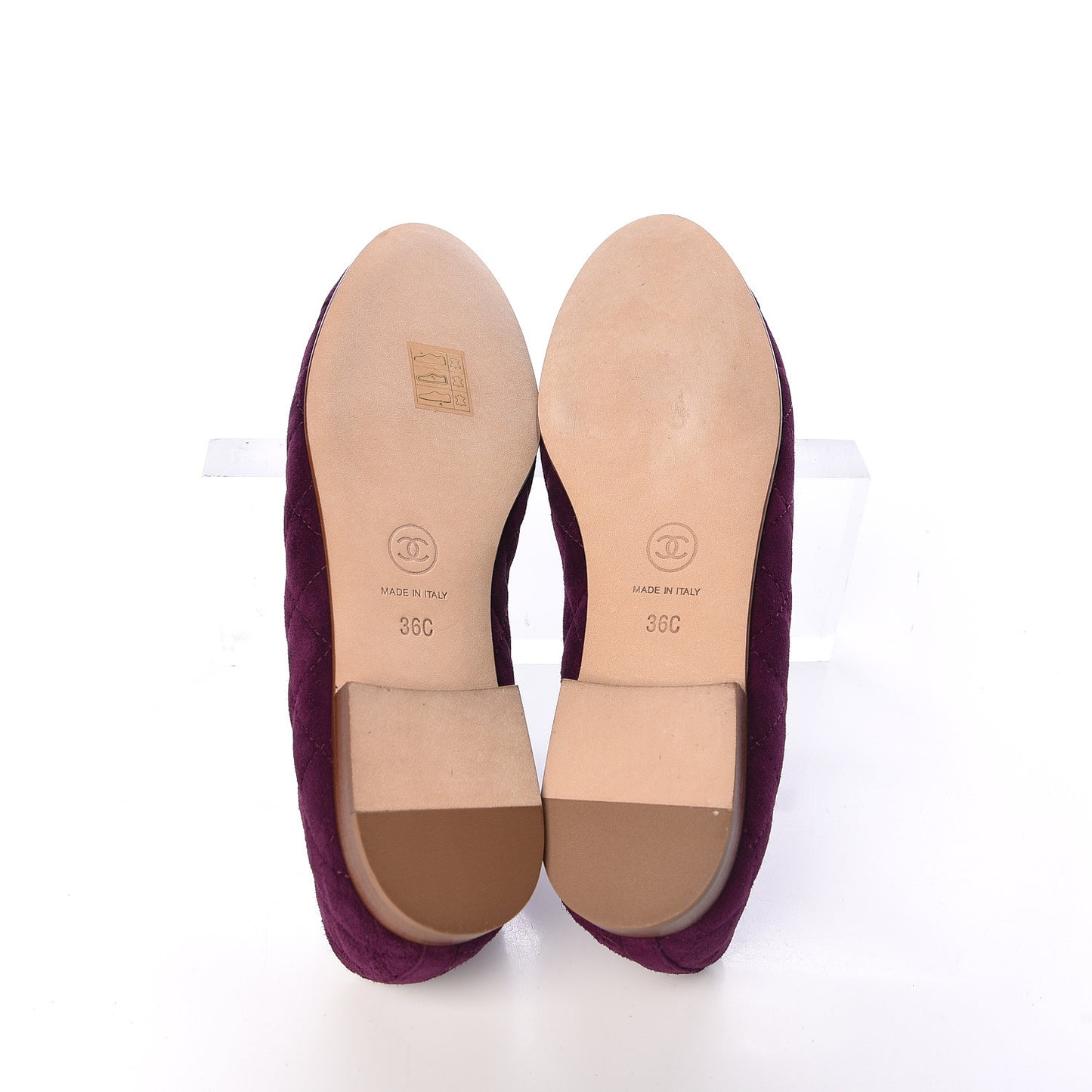 Suede Calfskin Quilted Cap Toe CC Ballerina Flats 36 Purple