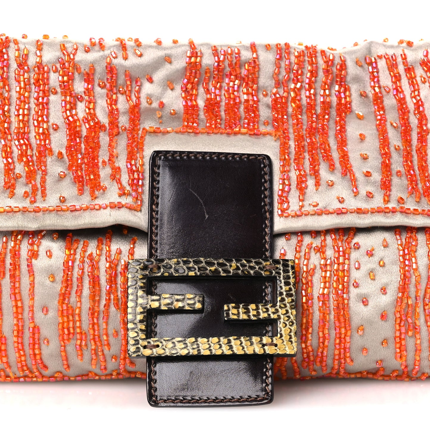 Satin Lizard Beaded Baguette Grey Orange