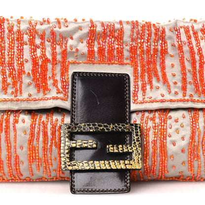 Fendi Satin Lizard Beaded Baguette Grey Orange 7 of 9
