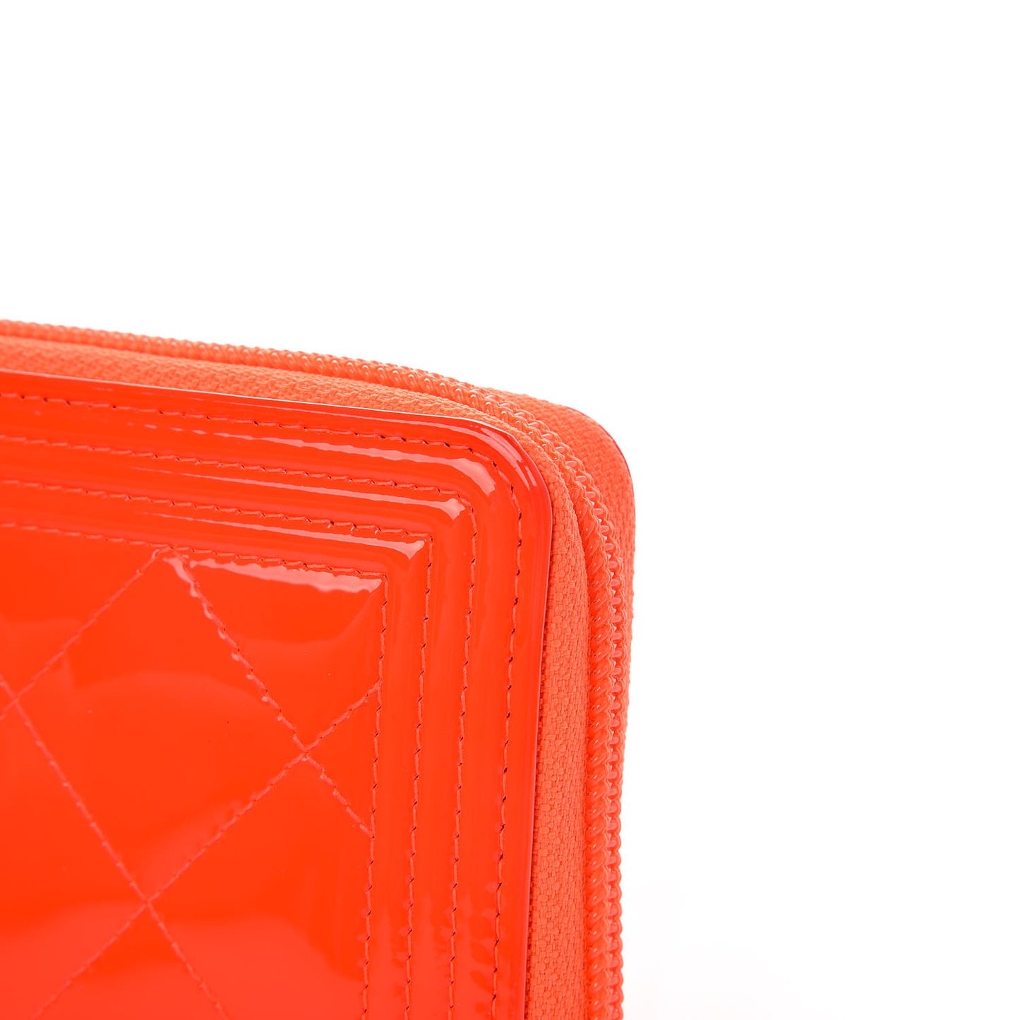 Patent Quilted Small Boy Zip Around Wallet Orange