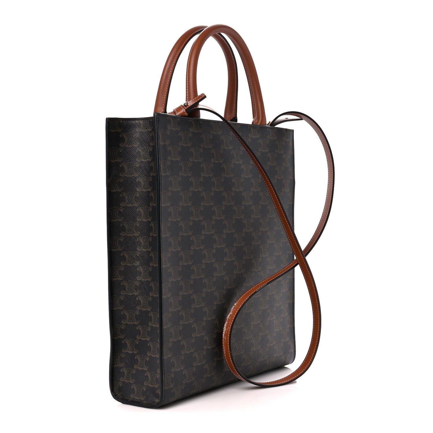Celine Triomphe Canvas Calfskin Small Vertical Cabas Tan 3 of 10
