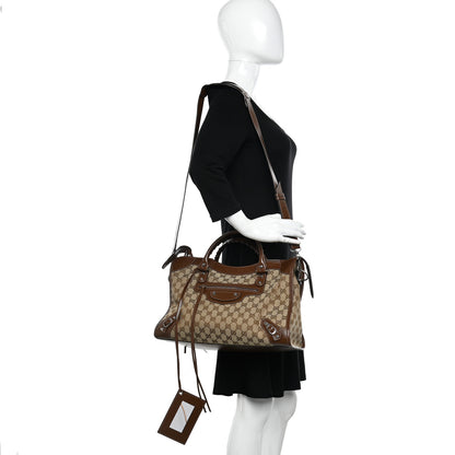 Balenciaga X GUCCI GG Monogram Azalea Calfskin Neo Classic Silver Hardware Medium City Beige Ebony Brown Sugar 2 of 14